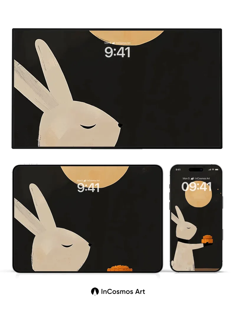 Moonlit Hare Wallpaper with Golden Pastry