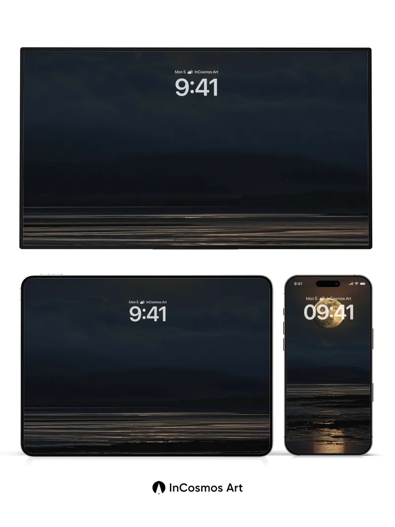 Lunar Reverie Wallpaper with Ocean Reflections