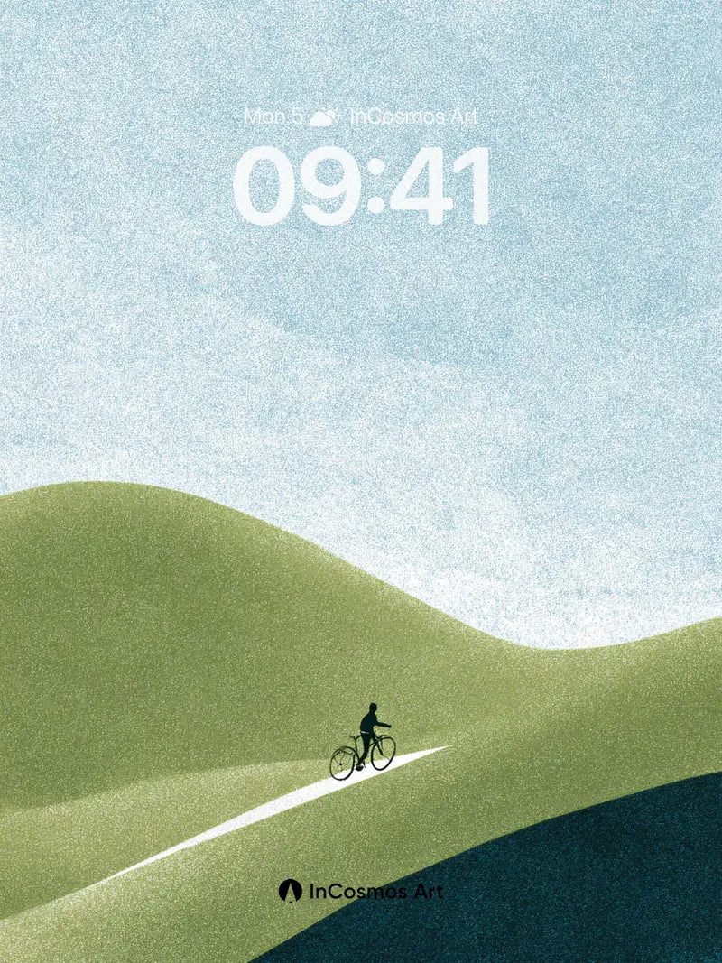 Serenity Ridge Wallpaper with Lone Cyclist Trail wallpaper for iPhone, iPad & Mac