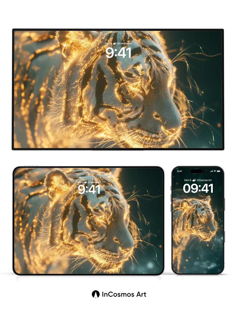 Golden Ember Tiger Wallpaper with Living Light