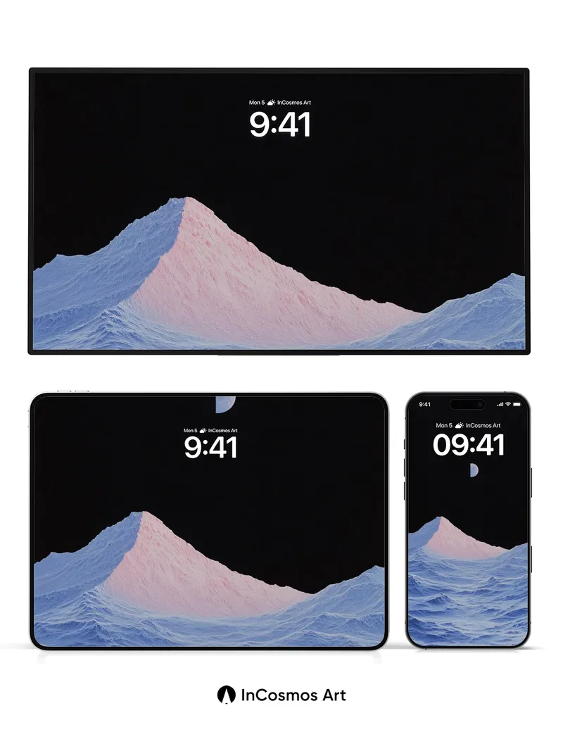 Calm Lunar Sea Wallpaper with Pink Peak