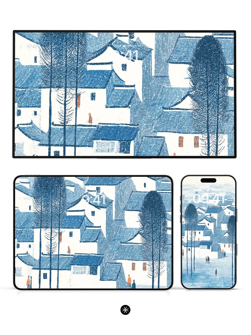 Snowy Village Serenity Wallpaper