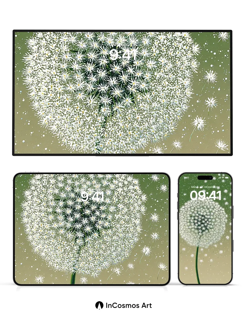 Serenity Dandelion Wallpaper with Floating Seeds