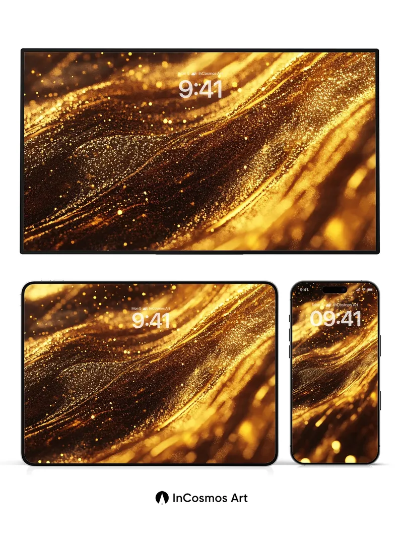 Golden Mirage Wallpaper with Floating Particles