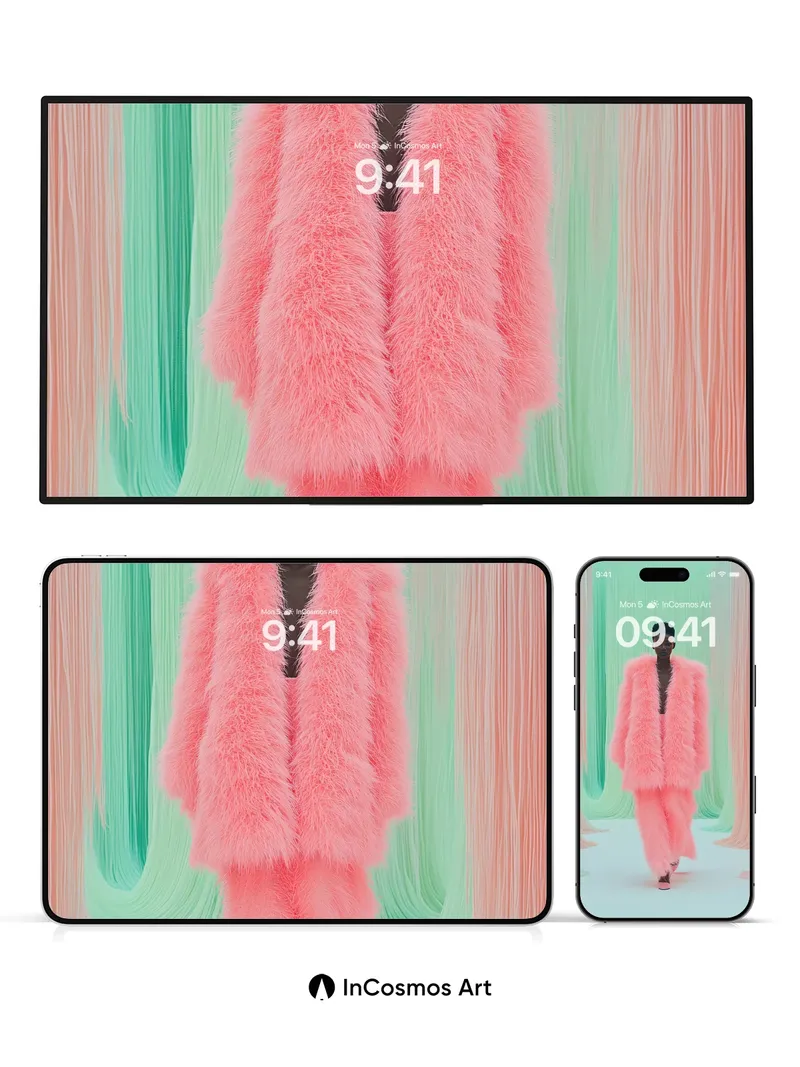 Futurist Fur Wallpaper with Pastel Drapes