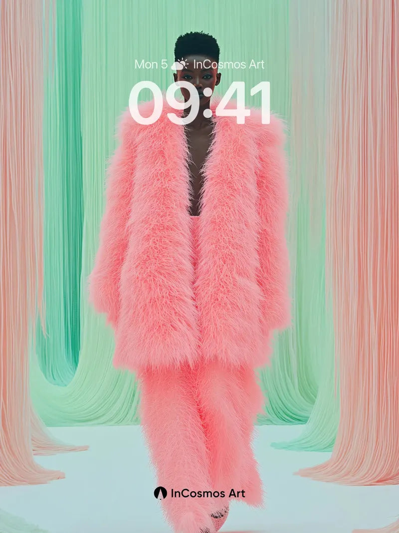 Futurist Fur Wallpaper with Pastel Drapes