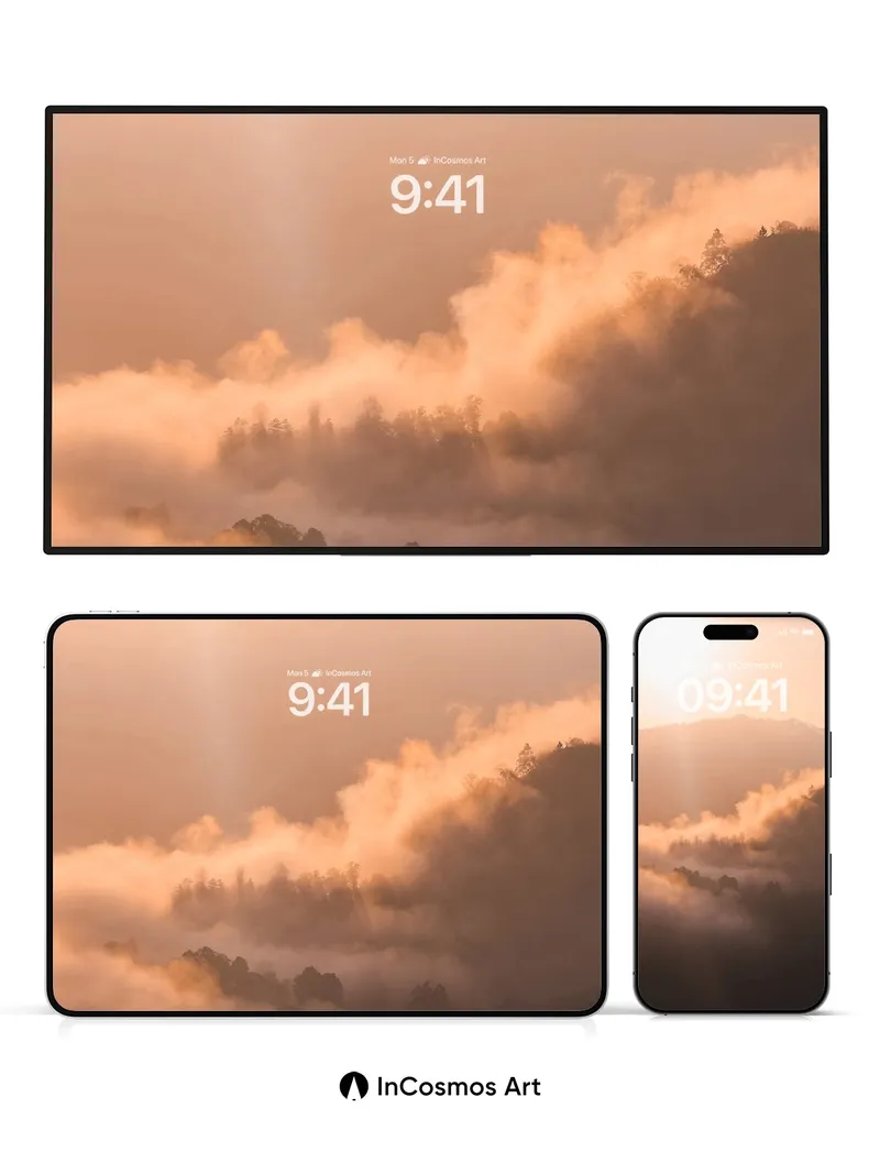 Golden Hush Wallpaper with Mountain Veils