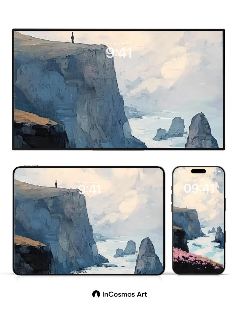 Serenity Cliff Wallpaper with Cherry Bloom Edge