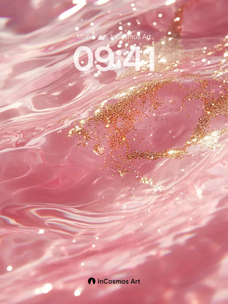 Liquid Rose Gold Wallpaper with Floating Sparkles wallpaper for iPhone, iPad & Mac