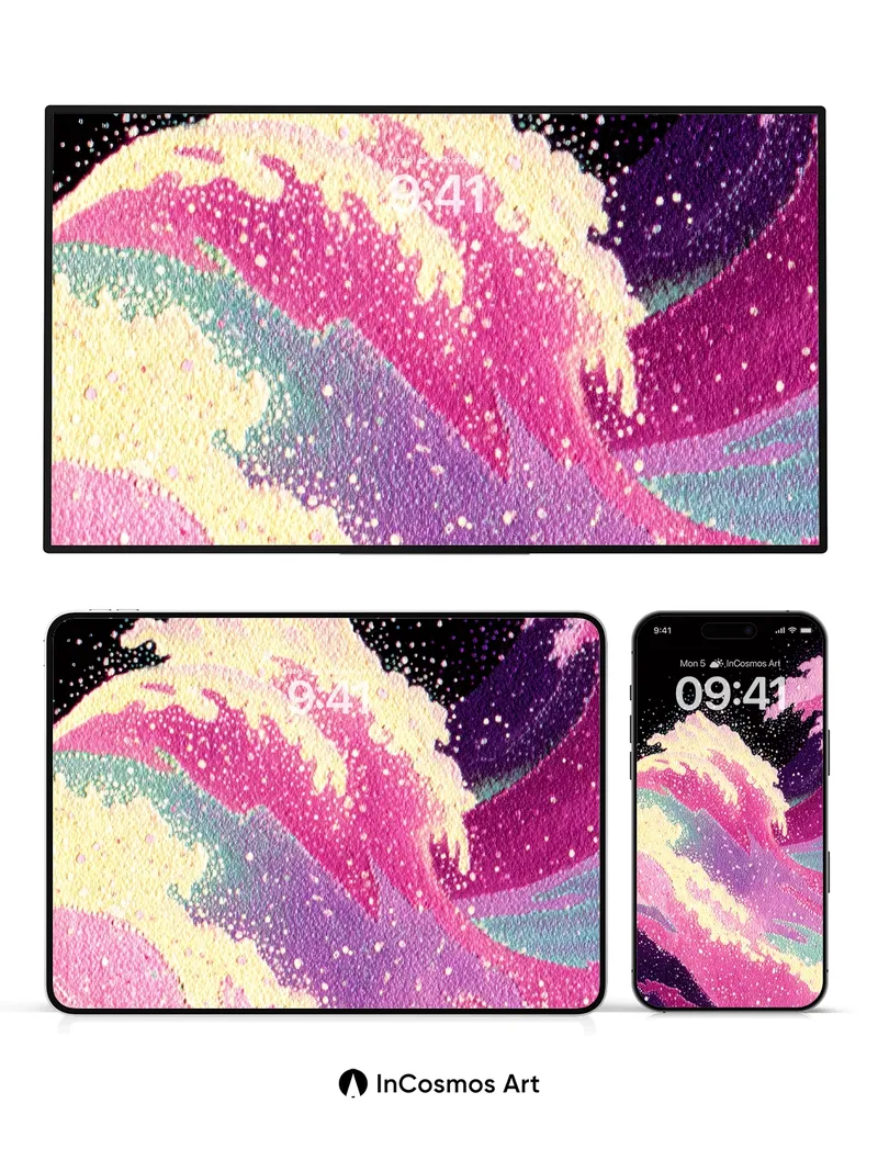 Cosmic Wave Wallpaper with Starlight Texture