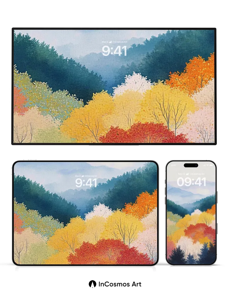 Autumn Hush Wallpaper with Misty Peaks