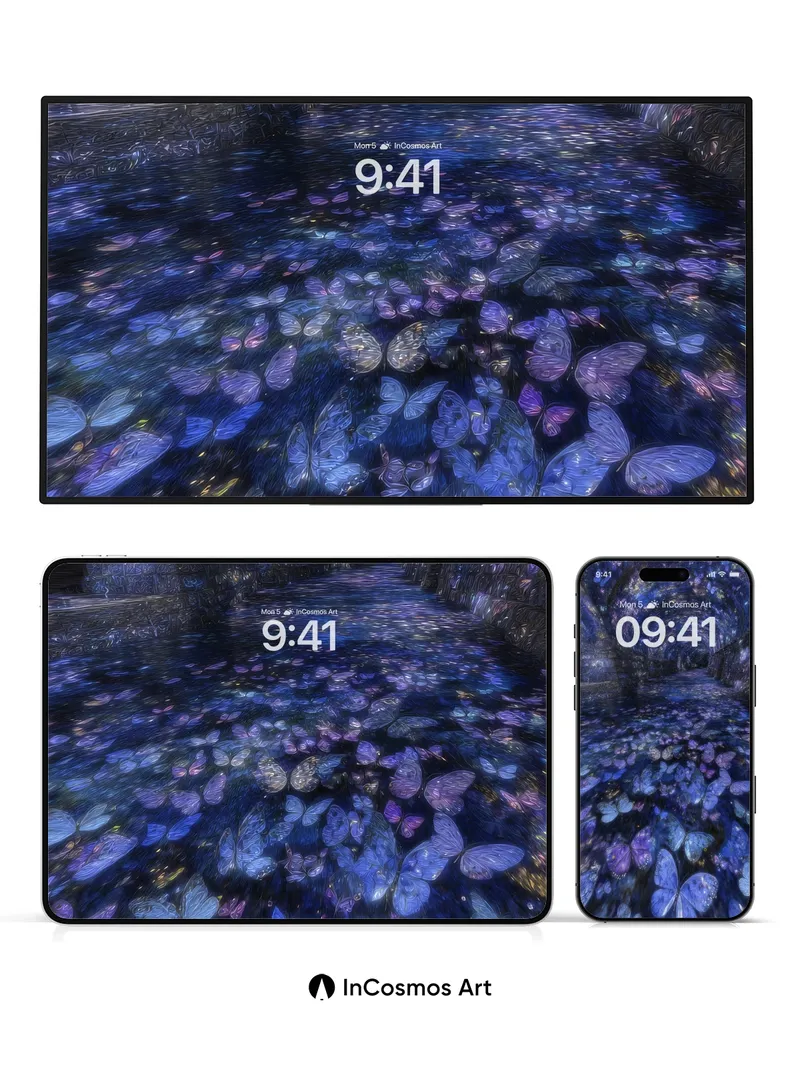 Luminous Tunnel Wallpaper with Floating Butterflies