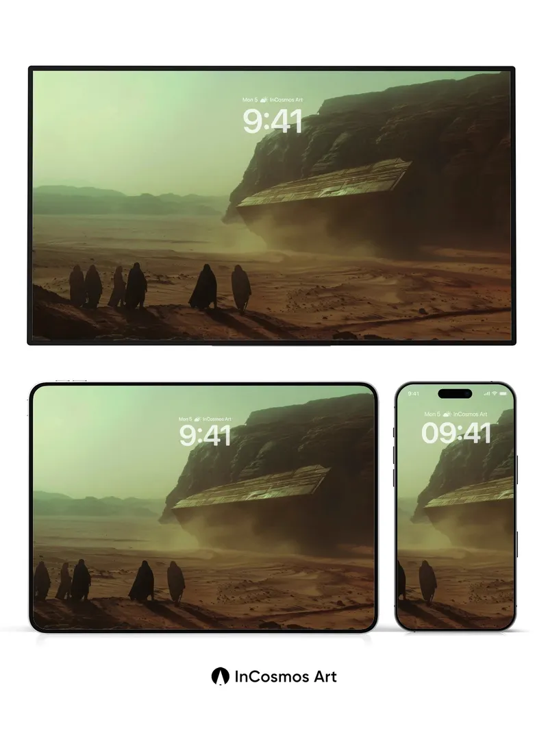 Desert Whispers Wallpaper with Floating Ruin