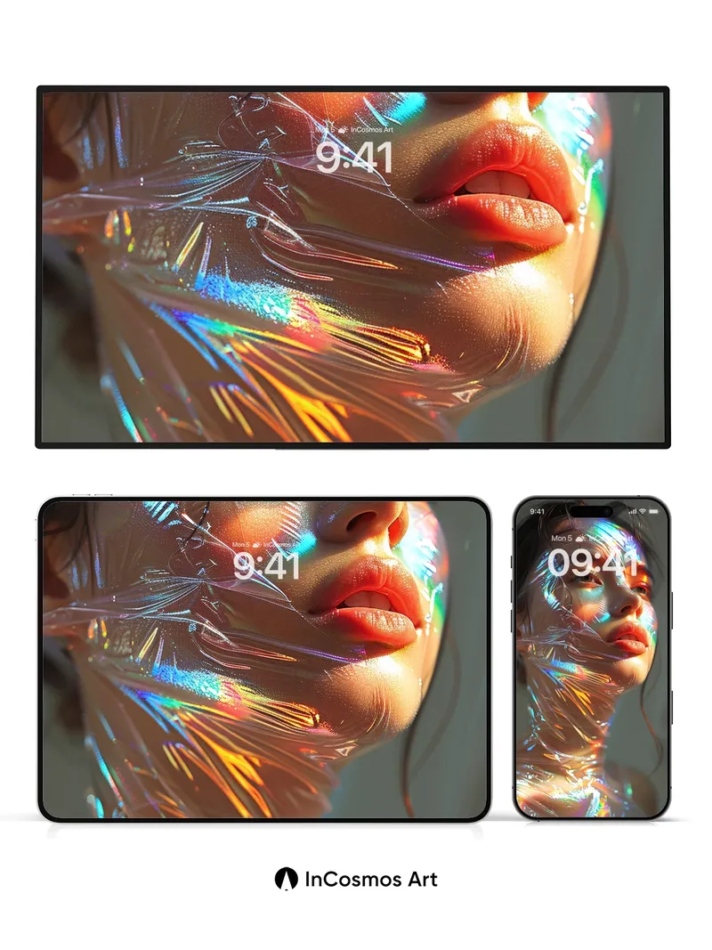 Iridescent Veil Wallpaper with Light Sculpture