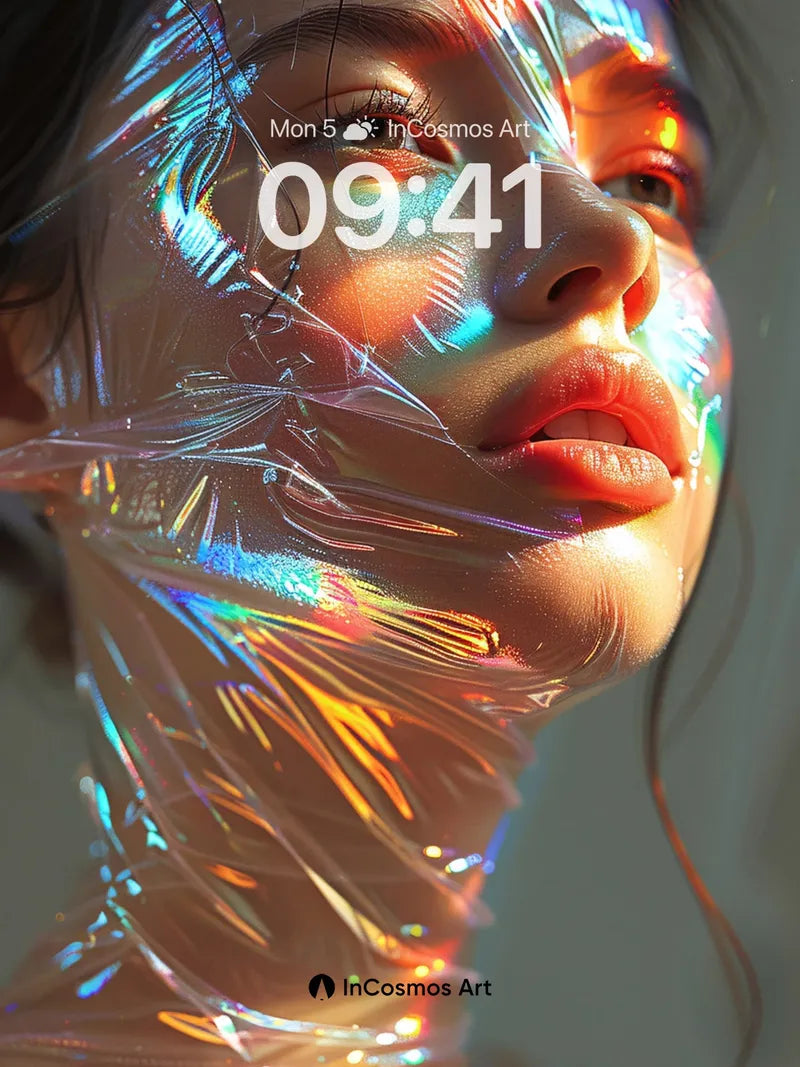 Iridescent Veil Wallpaper with Light Sculpture