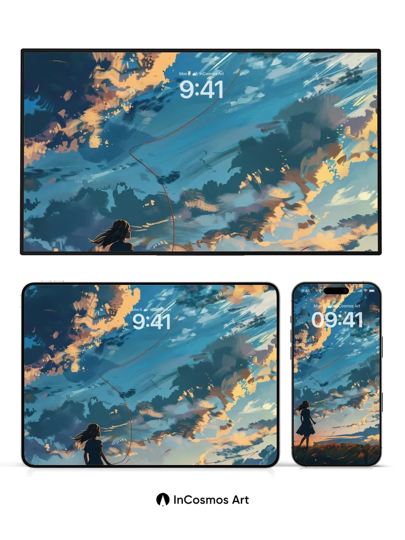 Golden Skyline Wallpaper with Kite Whispers