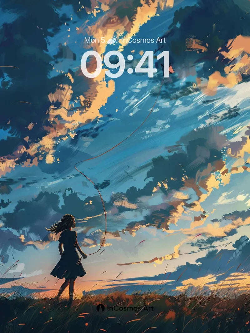 Golden Skyline Wallpaper with Kite Whispers