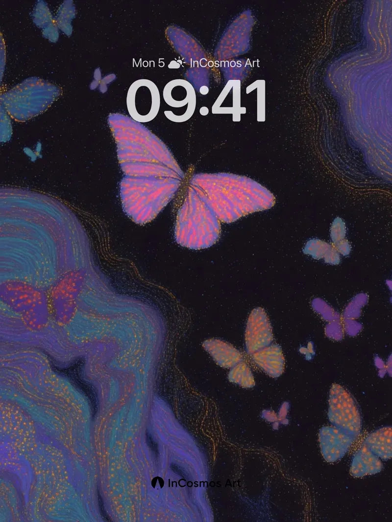 Luminous Drift Wallpaper with Cosmic Butterflies