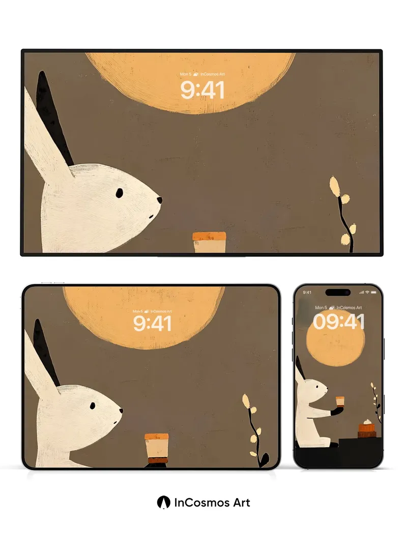 Serenity Moonlight Wallpaper with Rabbit Stillness