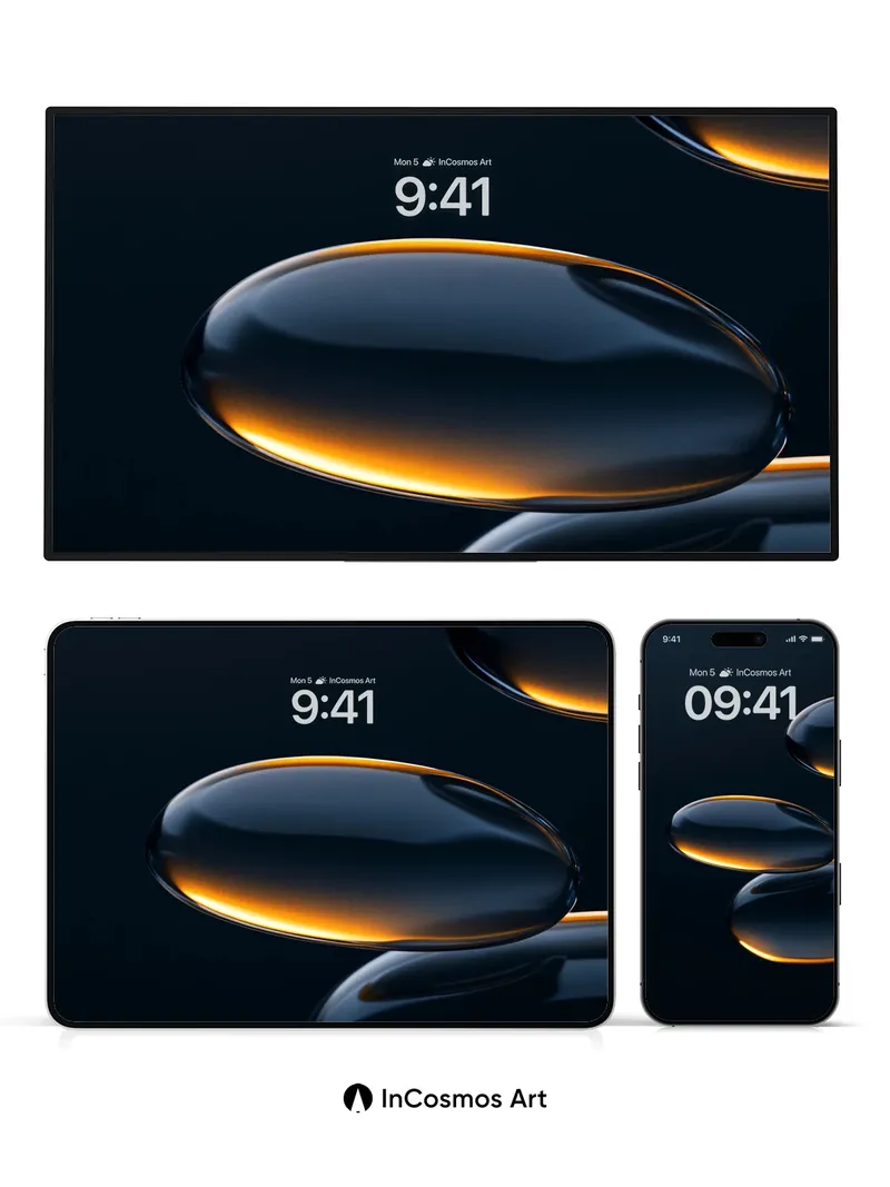 Liquid Gold Wallpaper with Floating Orbs