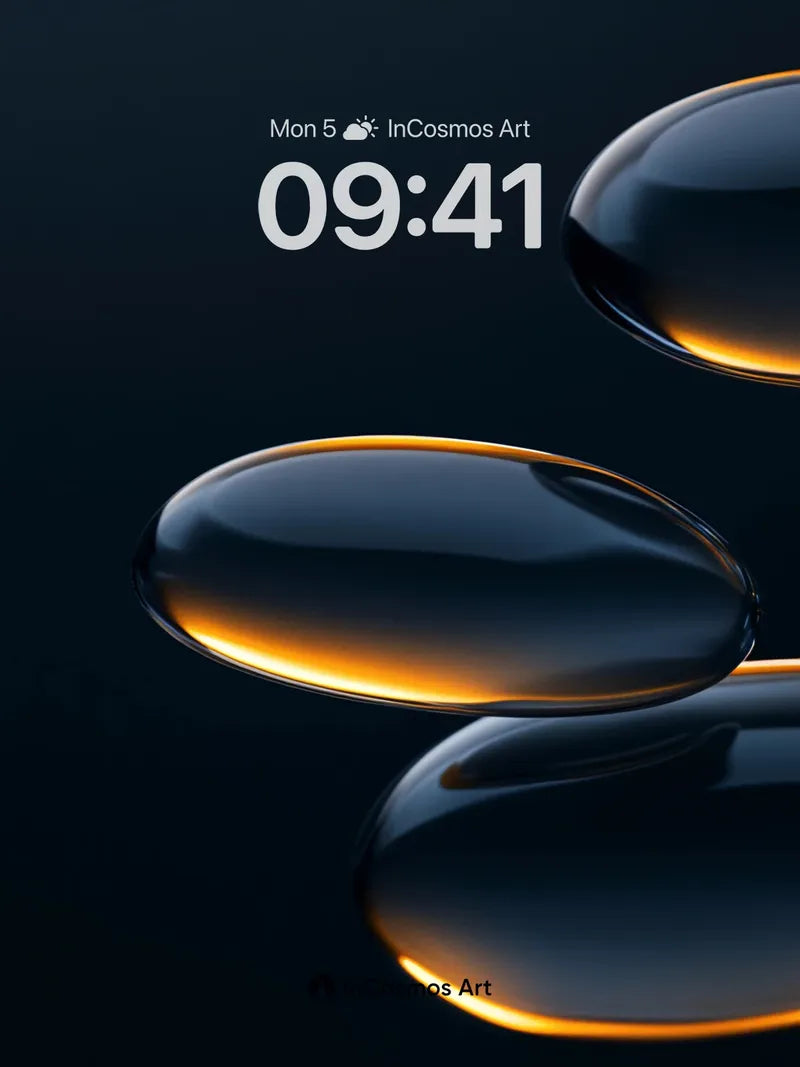 Liquid Gold Wallpaper with Floating Orbs