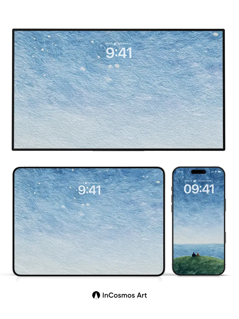 Starry Horizon Wallpaper with Van Gogh Swirls