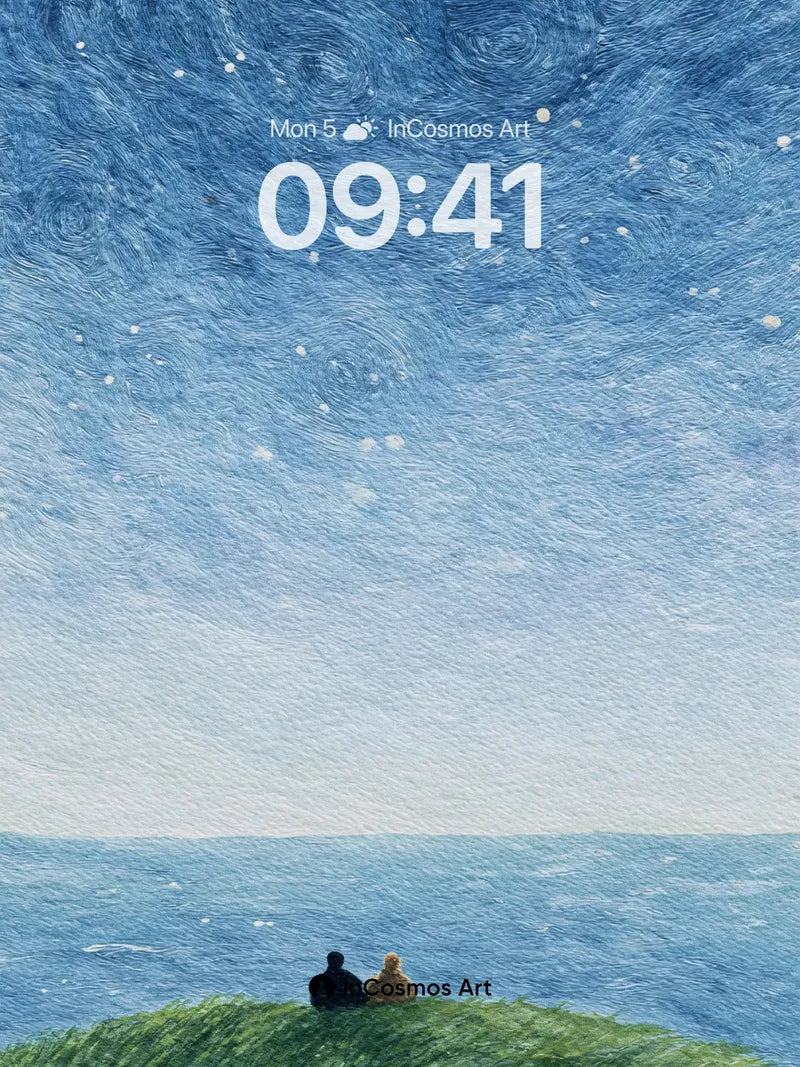 Starry Horizon Wallpaper with Van Gogh Swirls wallpaper for iPhone, iPad & Mac