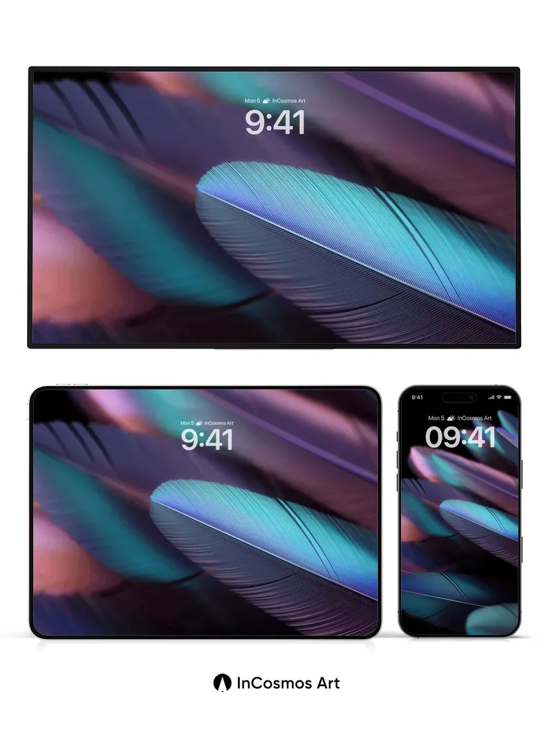 Iridescent Feather Wallpaper with Ethereal Light