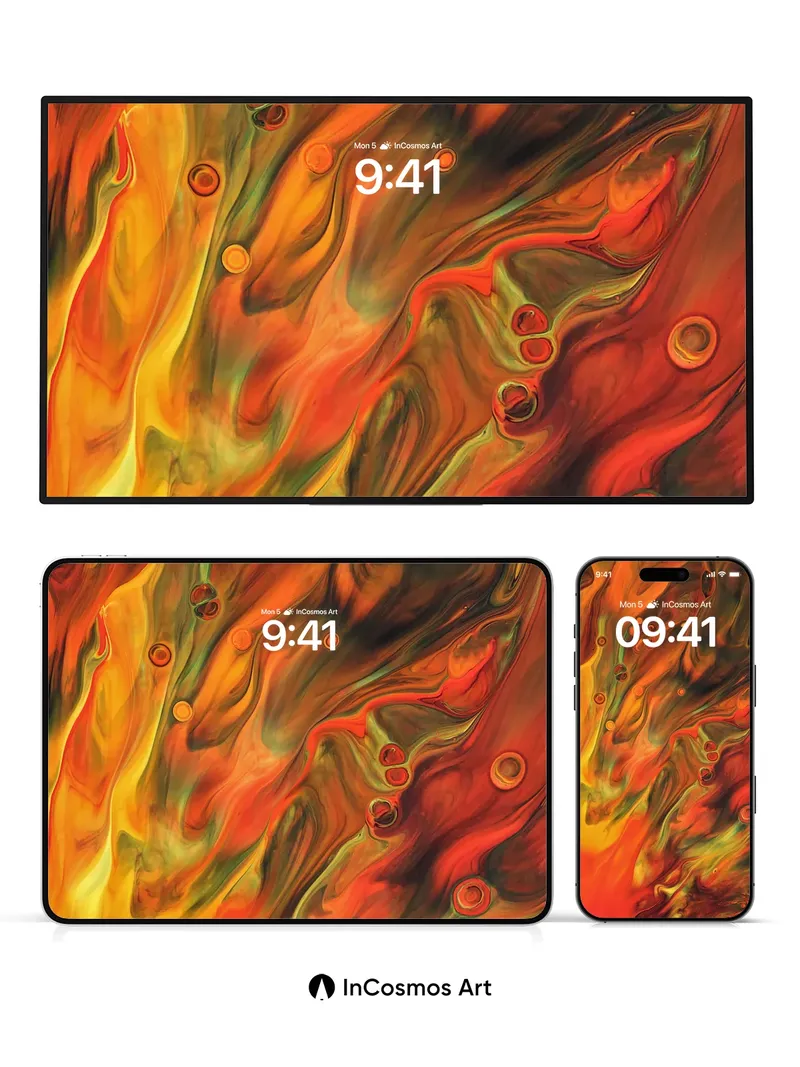 Fiery Abyss Wallpaper with Floating Orbs