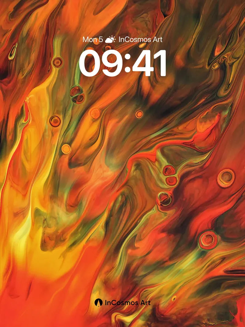 Fiery Abyss Wallpaper with Floating Orbs