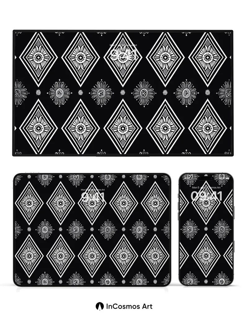 Monochrome Geometry Wallpaper with Hidden Symbols