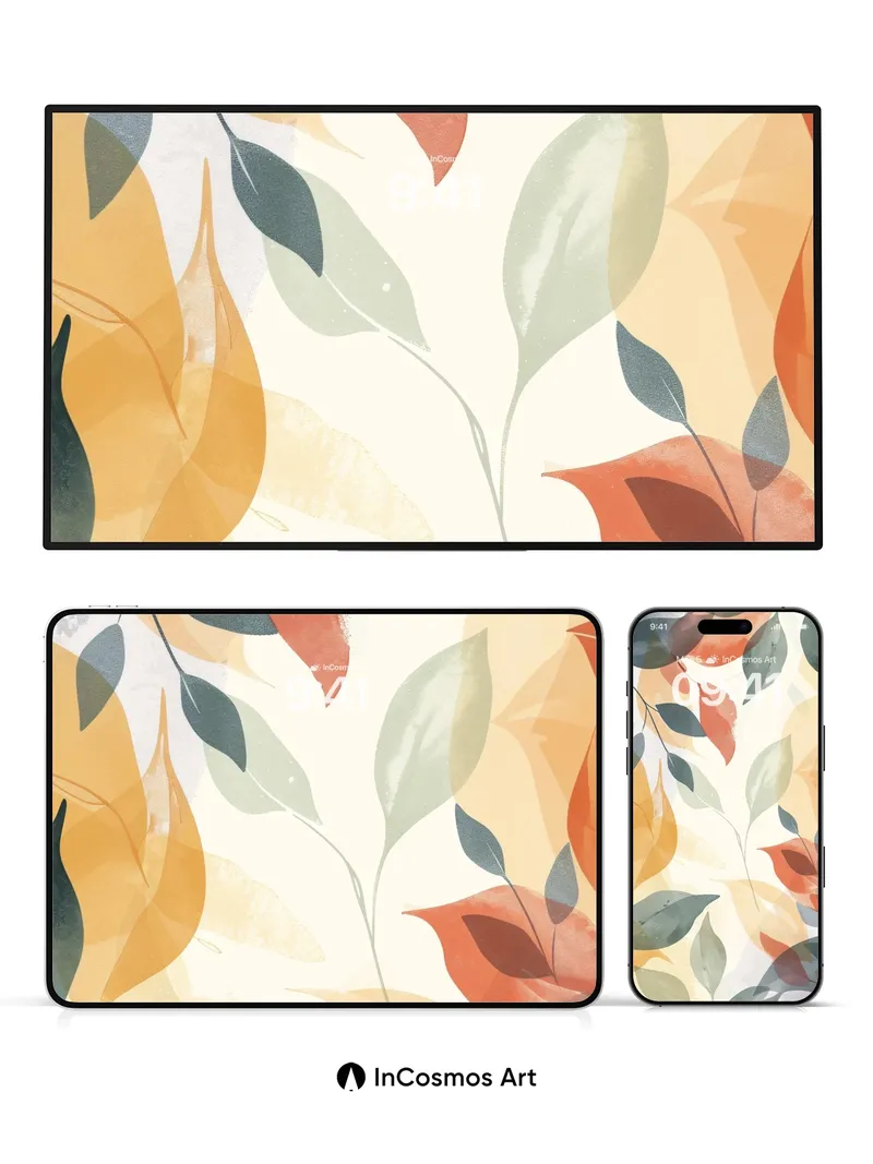 Autumn Hush Wallpaper with Floating Leaves