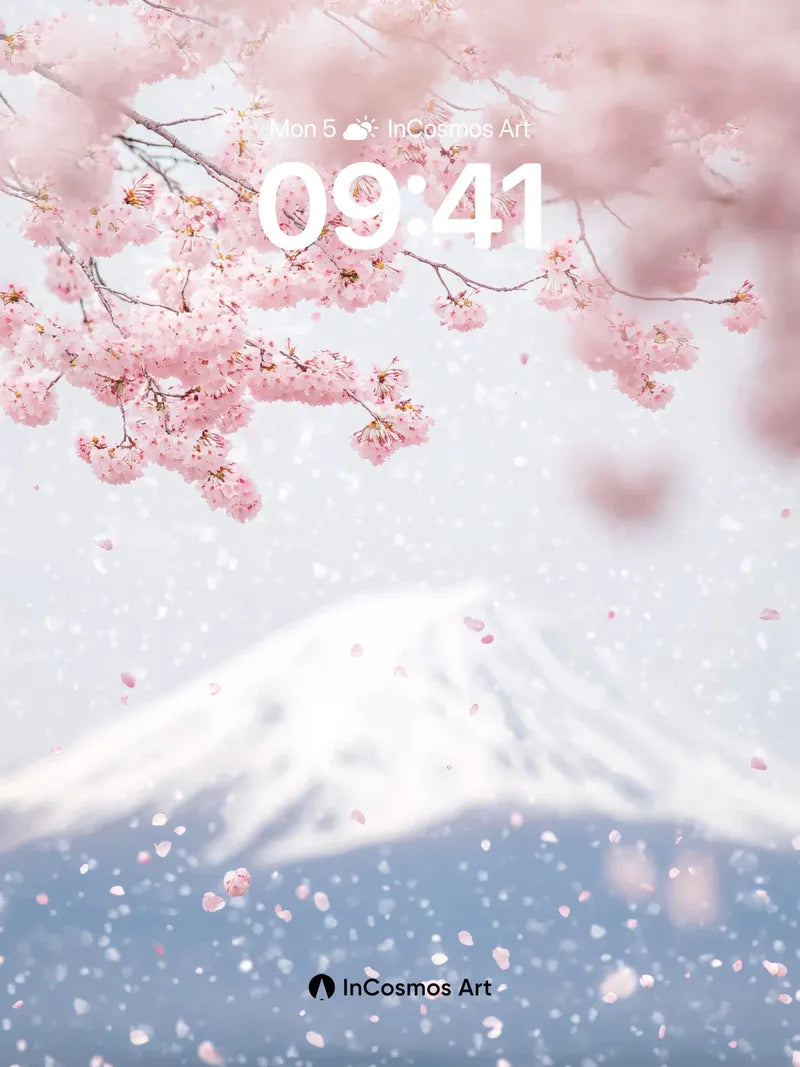 Sakura Drift Wallpaper with Mount Fuji Horizon