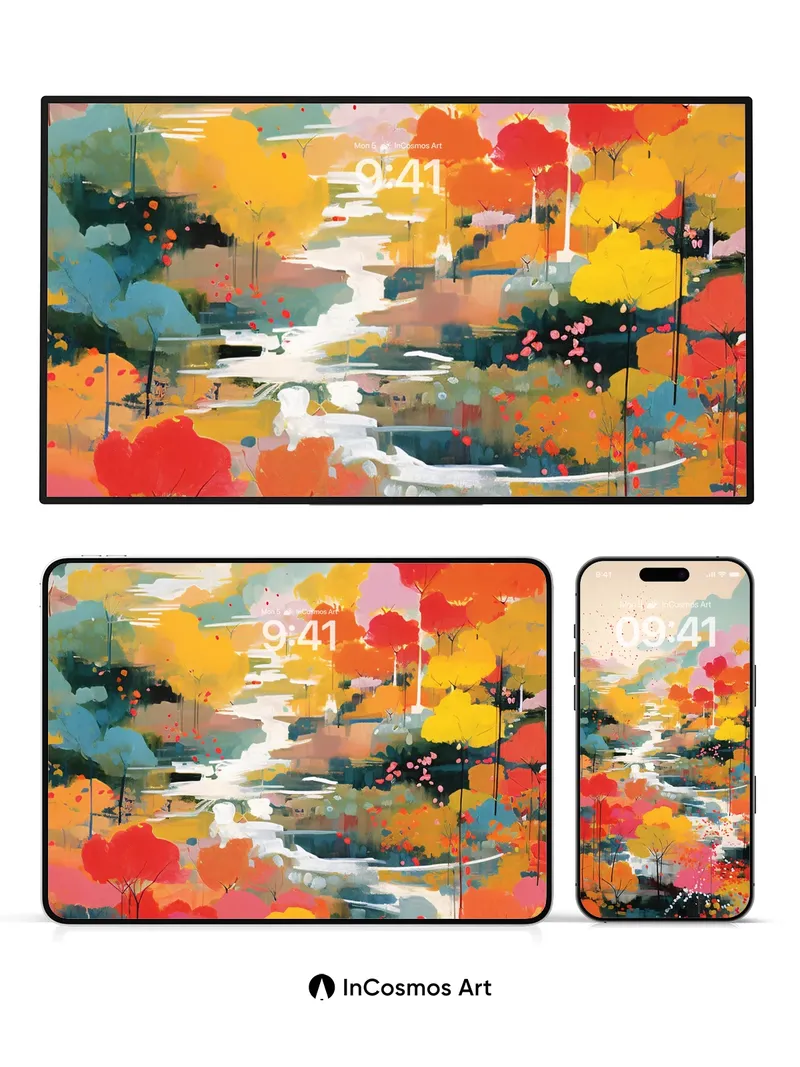 Autumn Whispers Wallpaper with Floating Petals