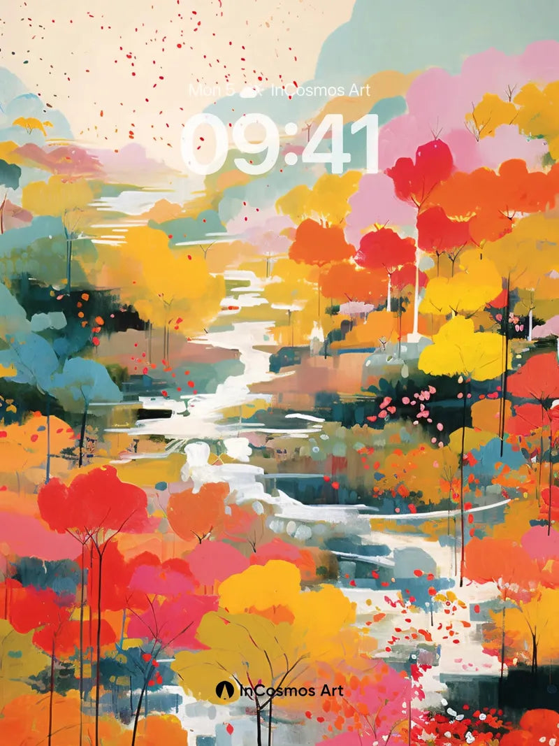 Autumn Whispers Wallpaper with Floating Petals