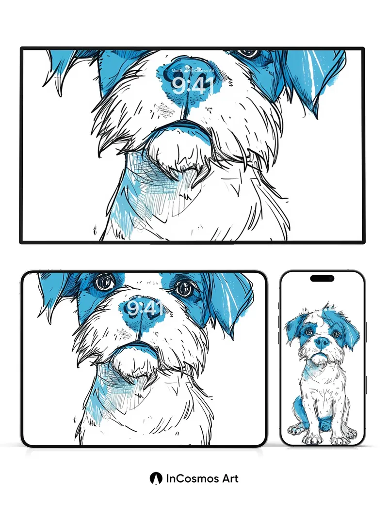 Whimsical Ink Dog Wallpaper with Sketchy Charm