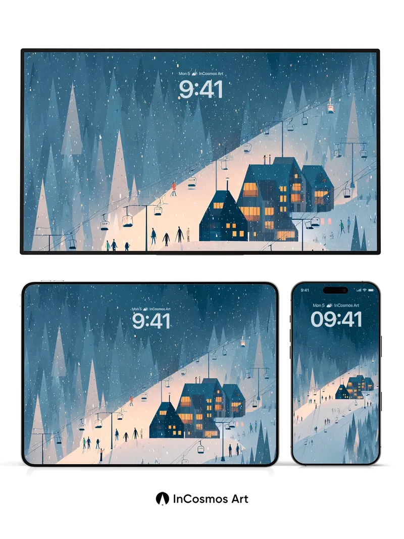 Snowfall Hush Wallpaper with Alpine Lights