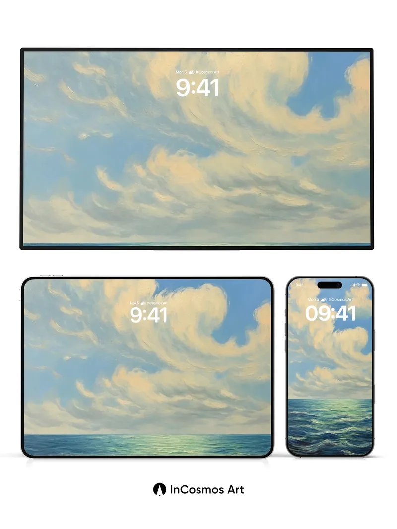 Serene Horizon Wallpaper with Cloud-Brushed Sky