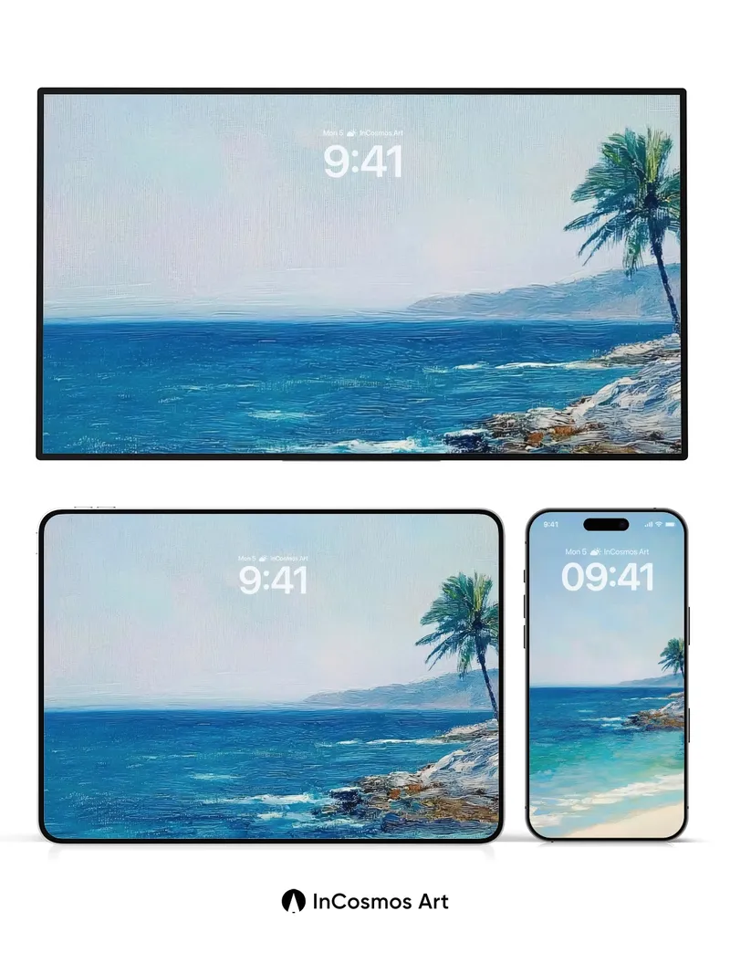 Serenity Coast Wallpaper with Palm Whisper