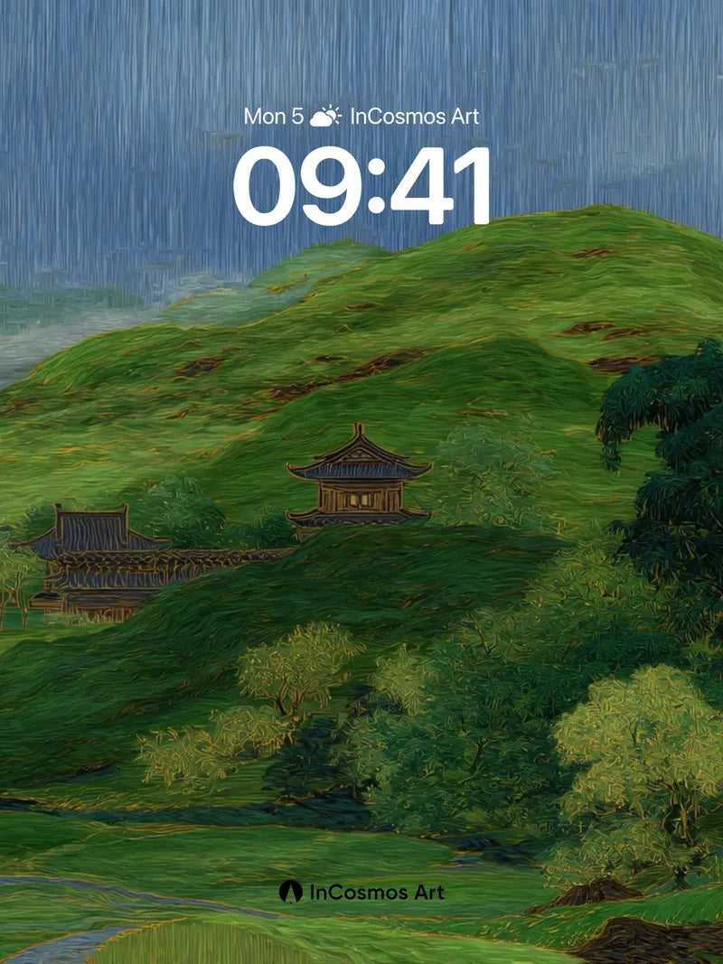 Serenity Drizzle Wallpaper with Hidden Temples