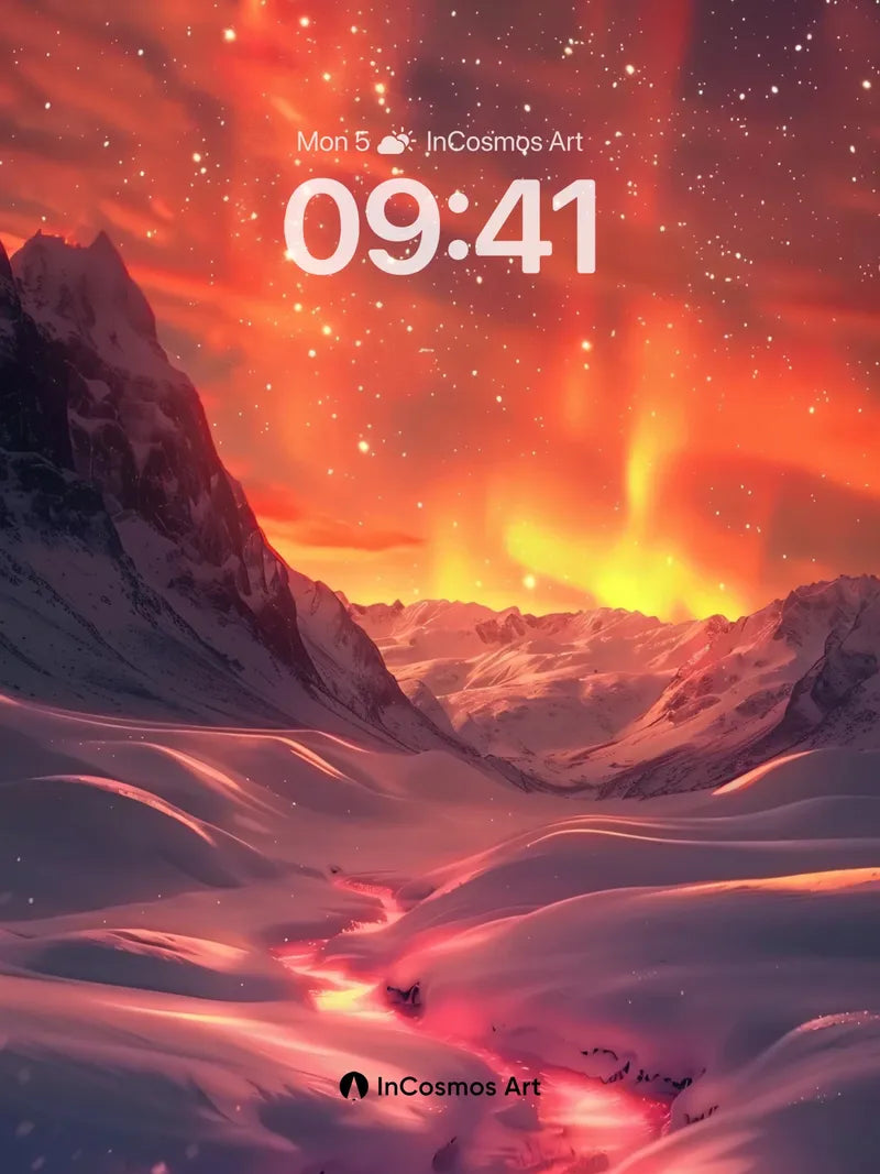 Crimson Aurora Wallpaper with Frozen Rivers