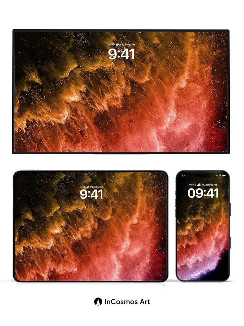 Cosmic Ember Wallpaper with Celestial Veils