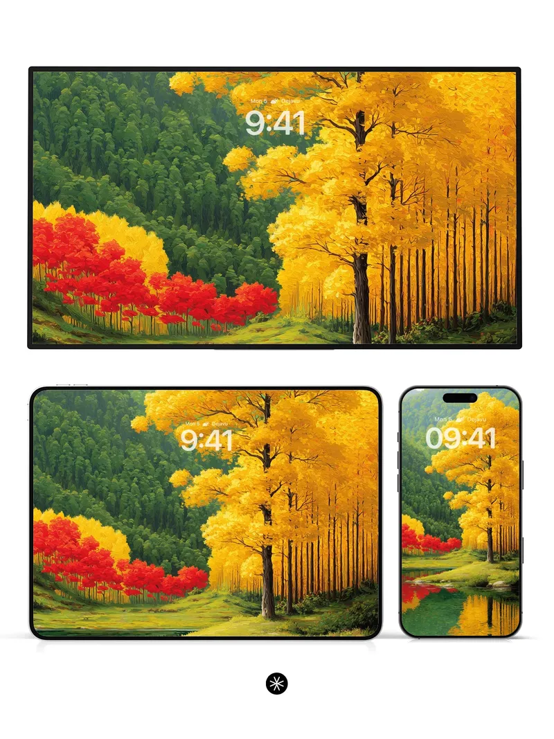 Golden Autumn Forest Lake Wallpaper Background