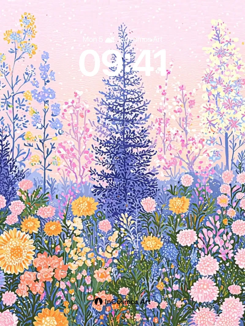 Luminous Meadow Wallpaper with Whispering Pines