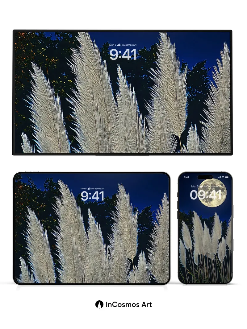 Lunar Whisper Wallpaper with Silver Reeds