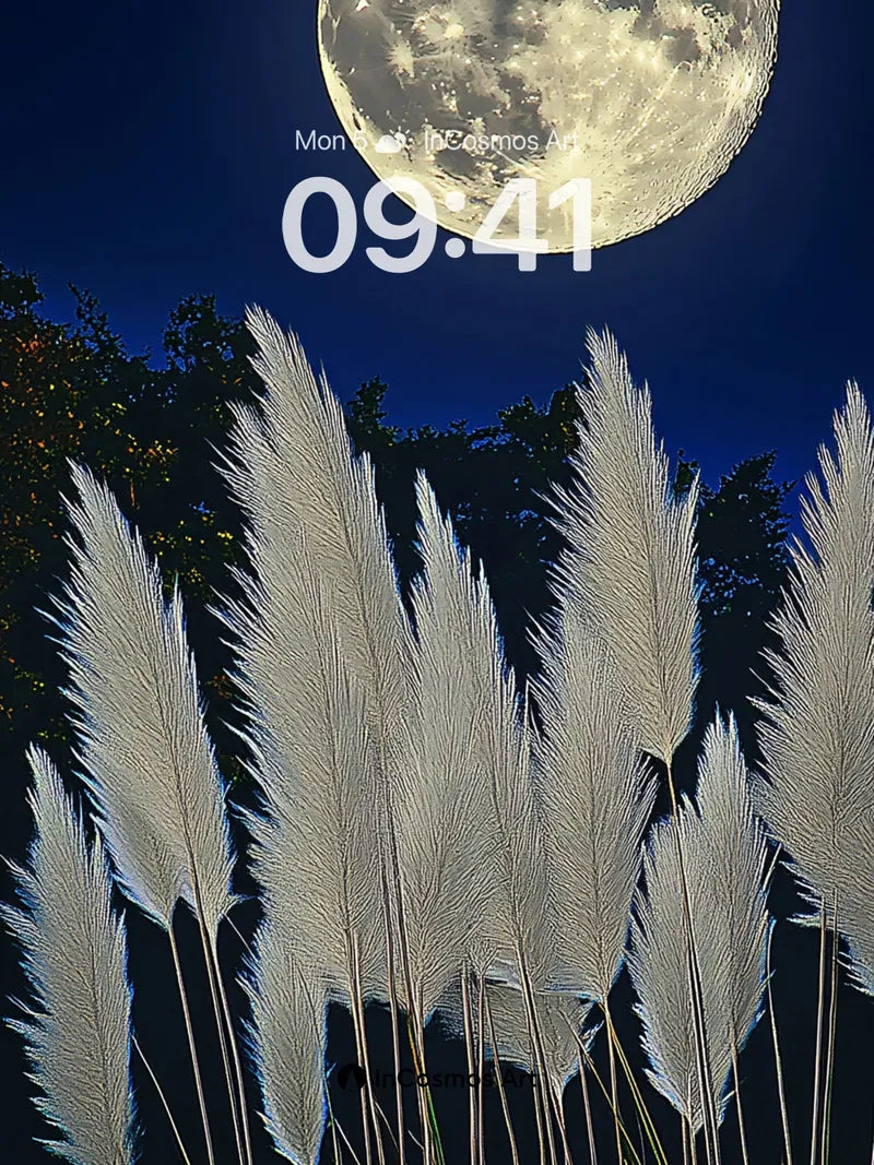 Lunar Whisper Wallpaper with Silver Reeds