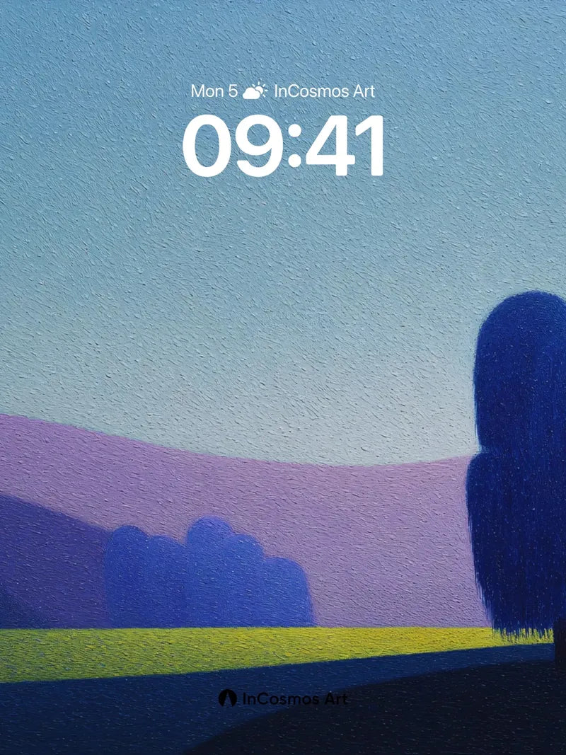 Serenity Field Wallpaper with Midnight Trees