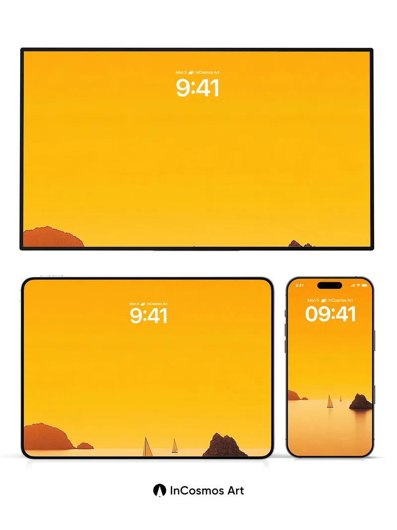 Golden Hush Wallpaper with Silent Sailboats