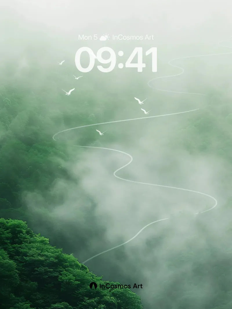 Mistbound Serenity Wallpaper with Winding Paths wallpaper for iPhone, iPad & Mac