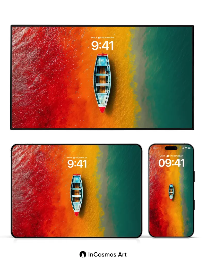 Surreal Gradient Wallpaper with Floating Boat